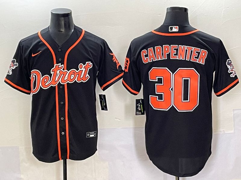 Men 2025 Detroit Tigers 30 Carpenter Black Joint Name Nike MLB Jersey style 1